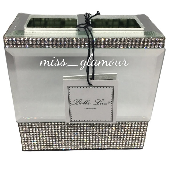 Bella Lux Bath Bella Lux Mirror Rhinestone Stripe Toothbrush Holder